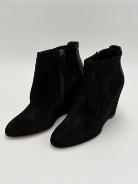 Delman Black Suede Wedge Ankle Boots